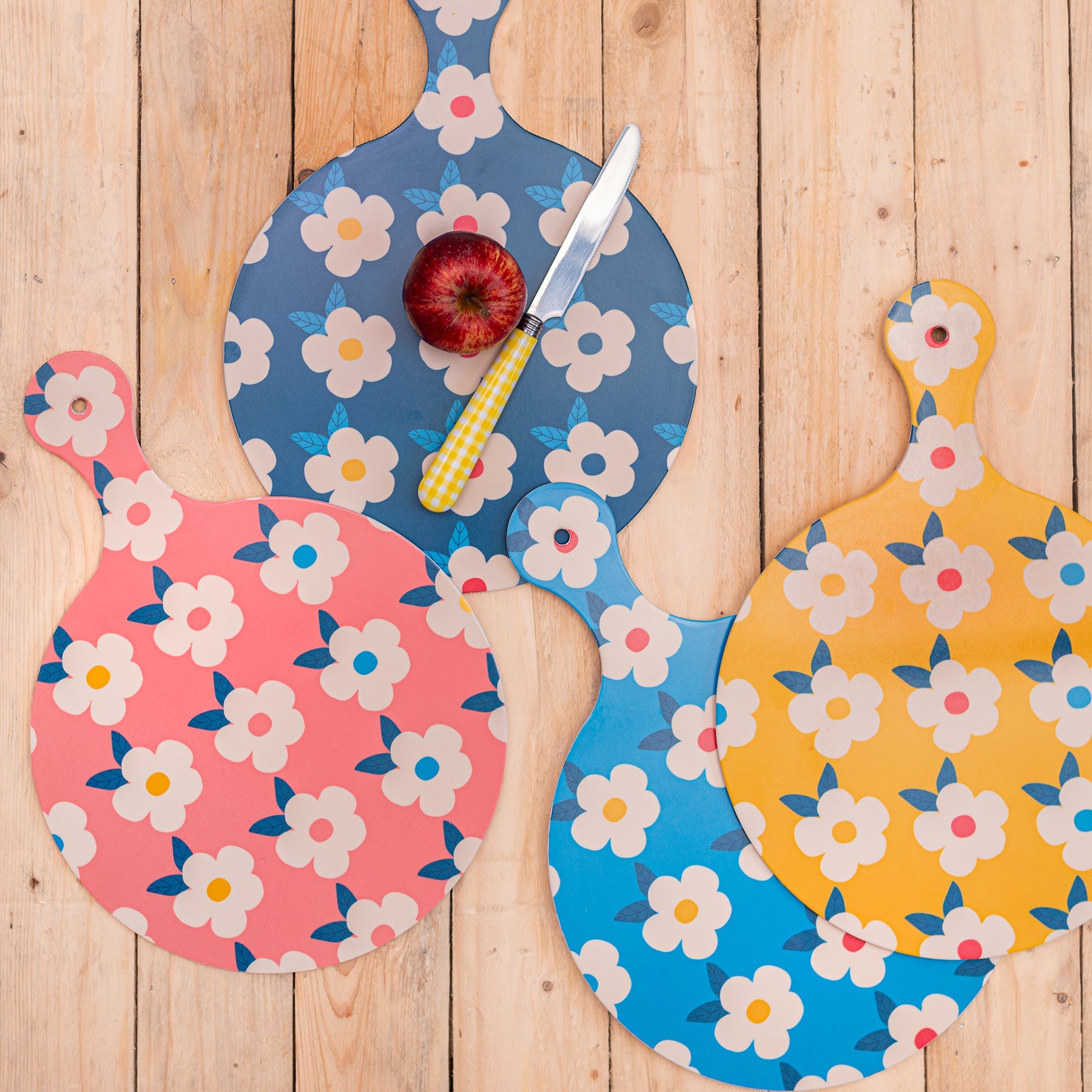Chopping Board Ocean Blue Retro Floral - Enamelhappy