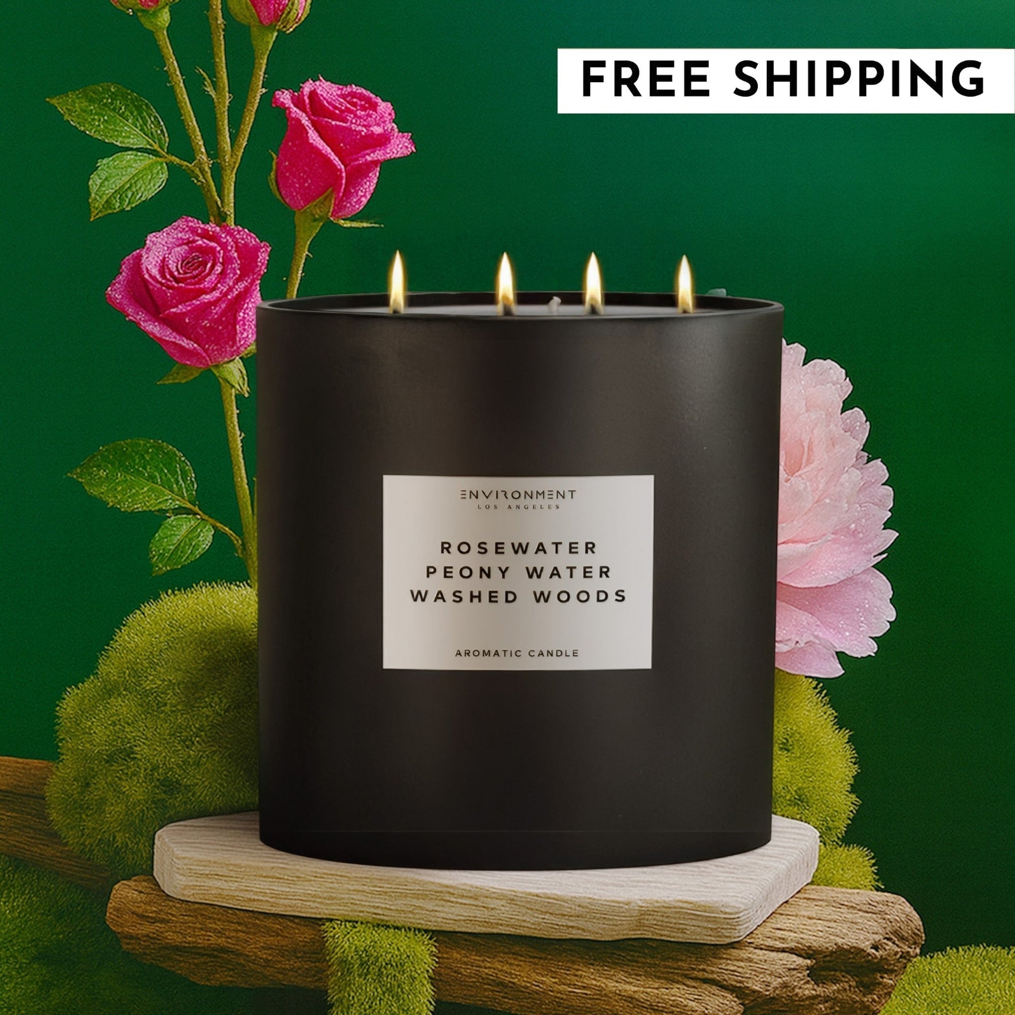 55oz Natural Non-Toxic Candle, Rosewater, Peony Water, Washed Woods