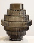 Ribbed Layered Wide Glass Vase-Large-Grey-1