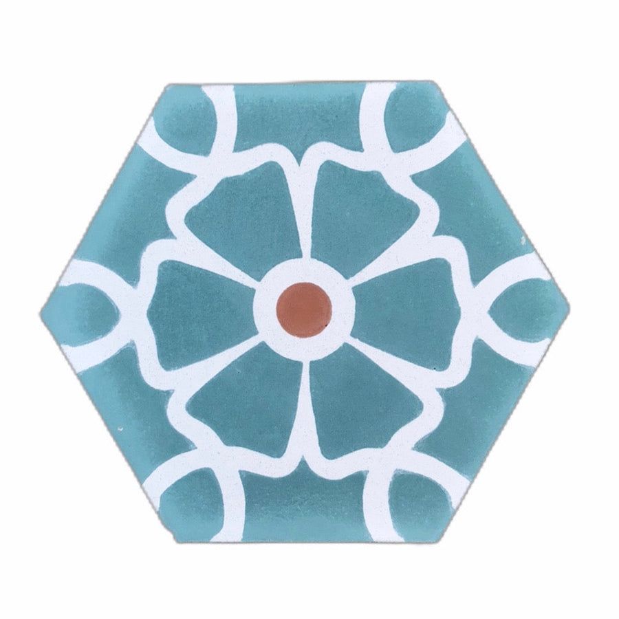 Luxury black cement floor tile, elegant white floral pattern, premium hexagon kitchen bathroom tiles, best-selling UK delivery by Maria Starling Design at brixbailey.com