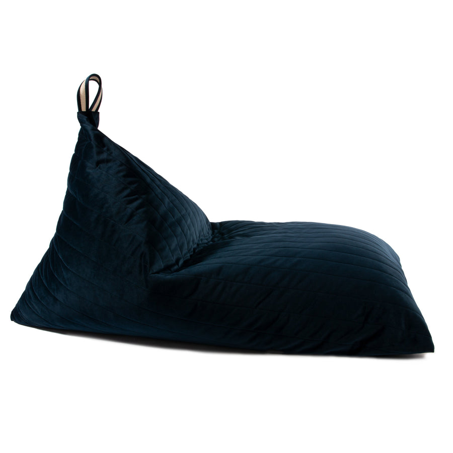 Luxury Essaouira velvet beanbag, premium night blue, stylish handcrafted kids seating, best-selling removable cover, machine washable by Ella James at brixbailey.com