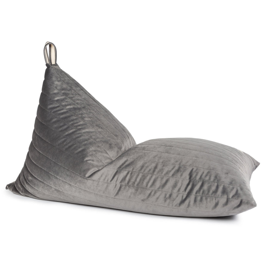 Luxury Essaouira velvet beanbag in slate grey, premium recycled eco-velvet, removable cover, handcrafted, stylish kids seating by Ella James at brixbailey.com