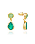 Gold Double Gemstone Drop Earrings with Green Onyx and Prenite