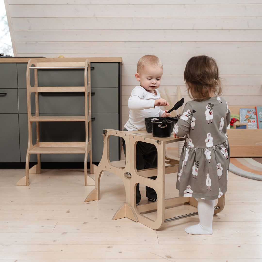 Convertible Two in One Wooden Helper Tower and Table