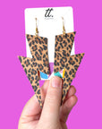 Extra large leopard print lightning bolt earrings