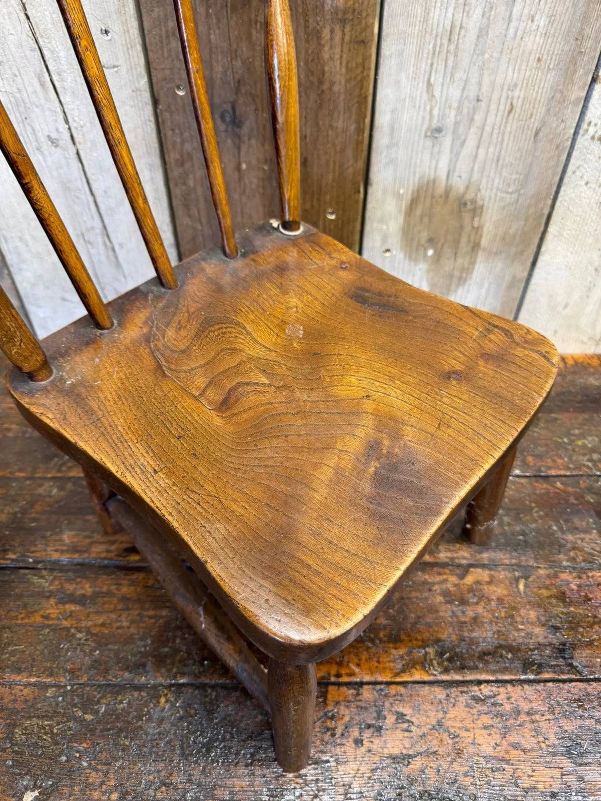 Antique Child’s Chair with Elm Seat – Nursery Book Display Plant Stand Chair C