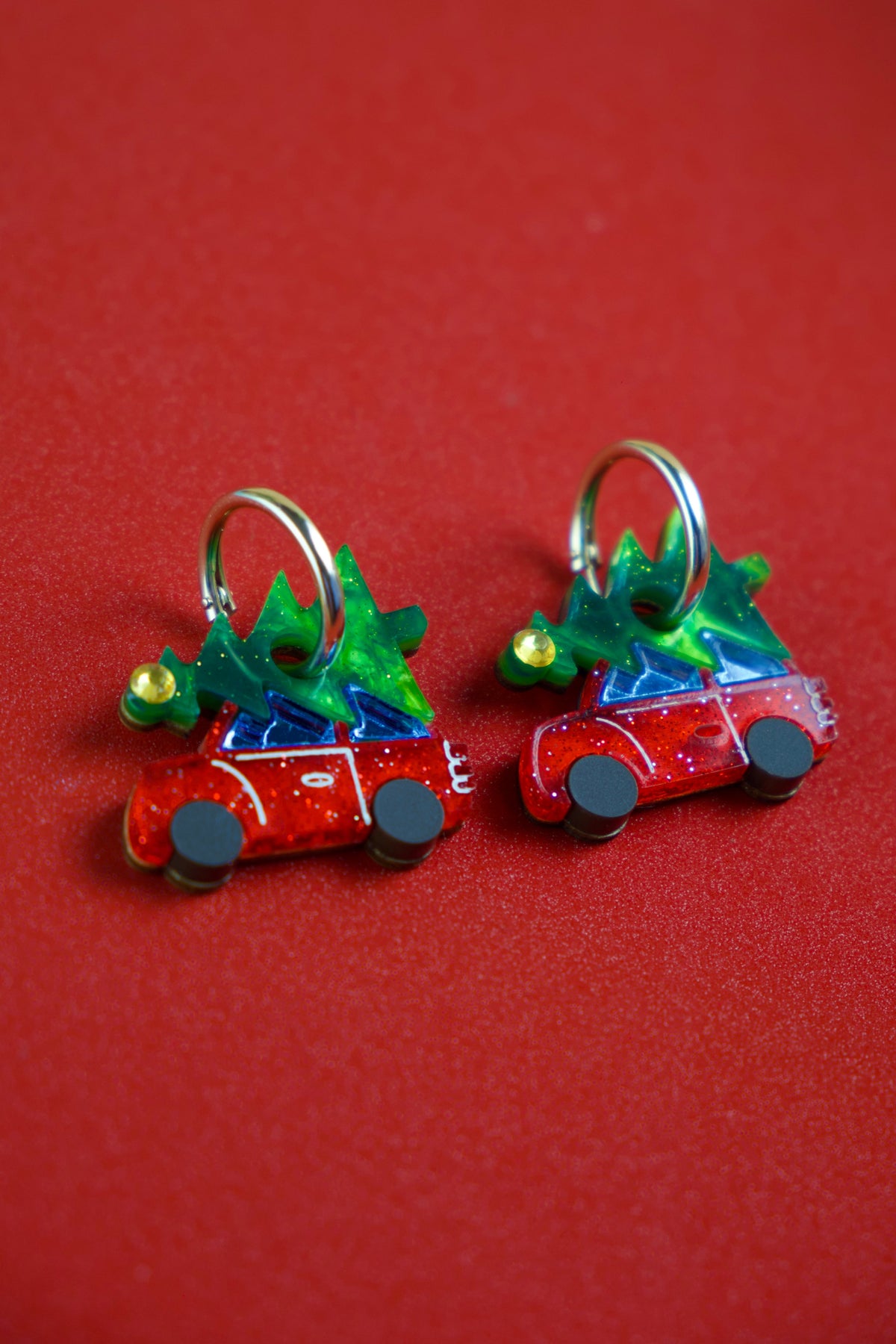 Christmas Tree Car Hoop Earrings