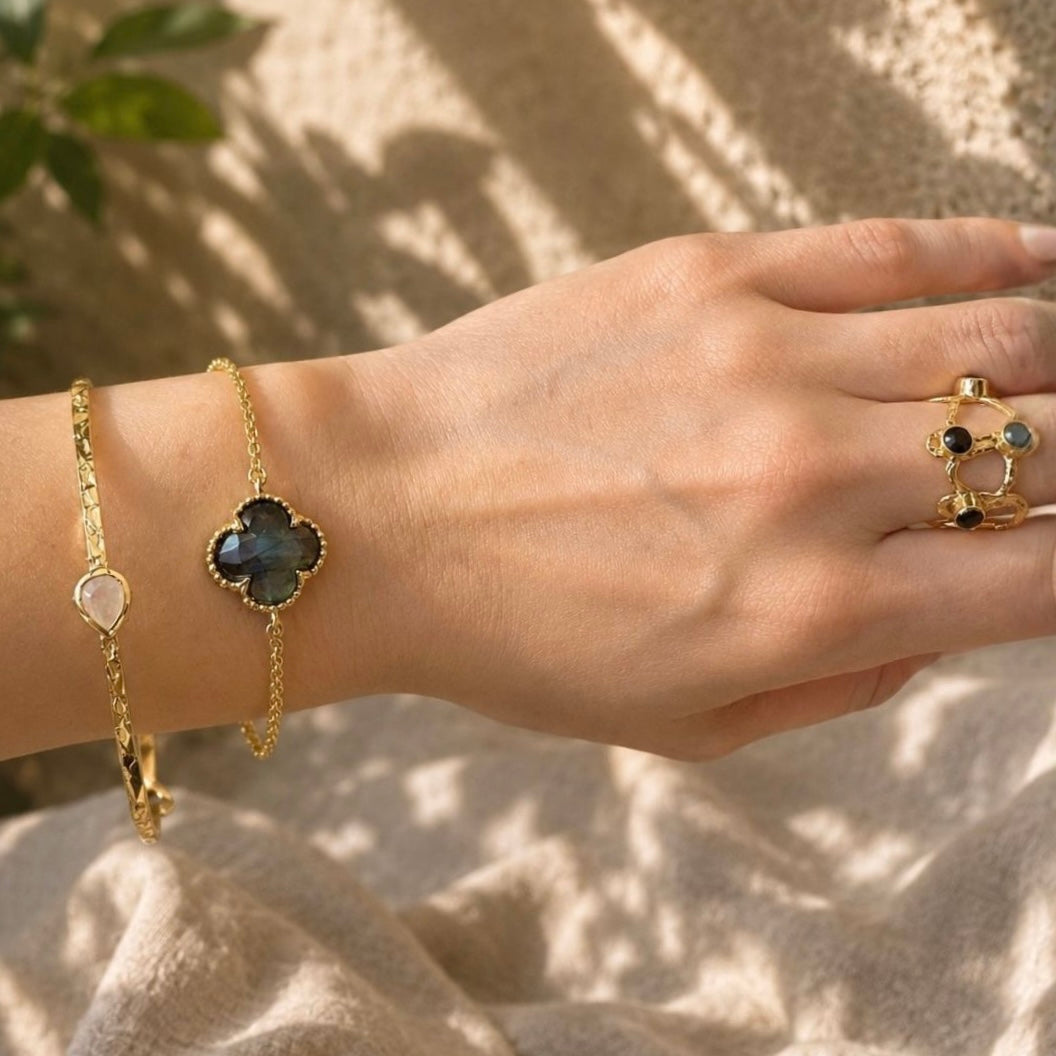 Thalia Adjustable Gemstone Ring: Labradorite