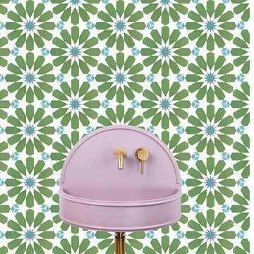 Luxury Luz green and turquoise porcelain tile, premium hex arabesque pattern, slip-resistant indoor outdoor flooring by Maria Starling Design at brixbailey.com