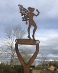 Rusty Metal Fairy On A Spade Garden Decortaion