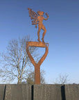 Rusty Metal Fairy On A Spade Garden Decortaion