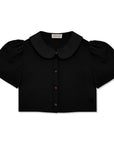 Frances Linen Cropped Blouse  - Black