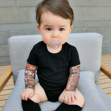 Long Sleeve Tattoo Print Romper for Baby Boys - Edgy Cotton Bodysuit 9M-12M by Baby Lamby at brixbailey.com