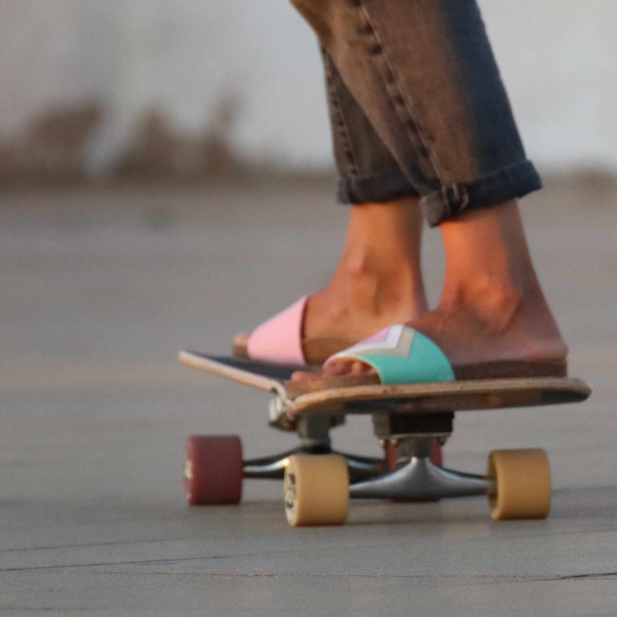 Premium vegan sandals in strawberry pink, white, nude, mint - stylish, ergonomic, slip-resistant, eco-friendly, fair trade, PETA certified by Fünve at brixbailey.com