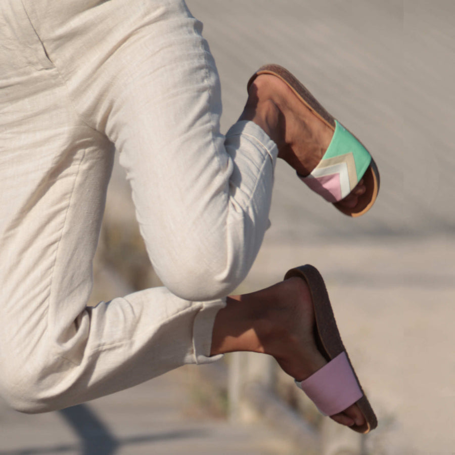 Premium vegan sandals in strawberry pink, white, nude, mint - stylish, comfortable, eco-friendly, PETA certified by Fünve at brixbailey.com