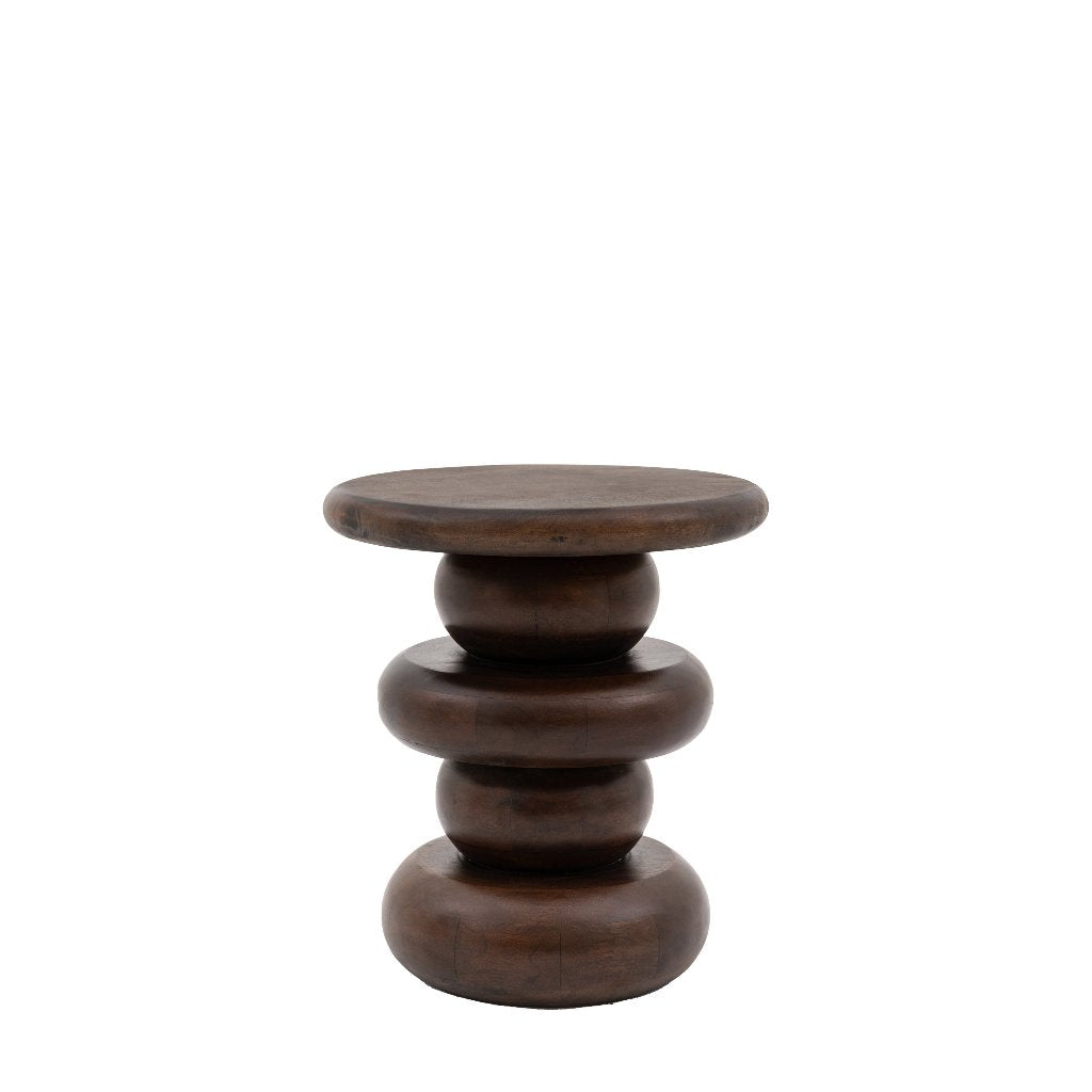 Luxury sculptural mango wood side table, retro dark wood finish, stylish home decor by Ella James at brixbailey.com