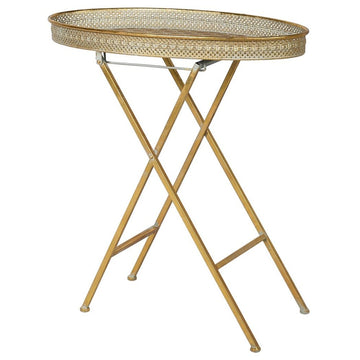 Luxury oval filigree tray table, stylish folding side table with distressed oxidized legs, best-selling display table for home decor by Ella James at brixbailey.com