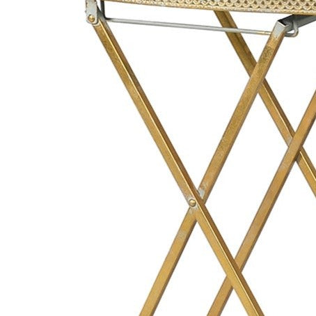 Oval filigree tray table, luxury folding side table with distressed oxidized legs, stylish display table for home decor by Ella James at brixbailey.com