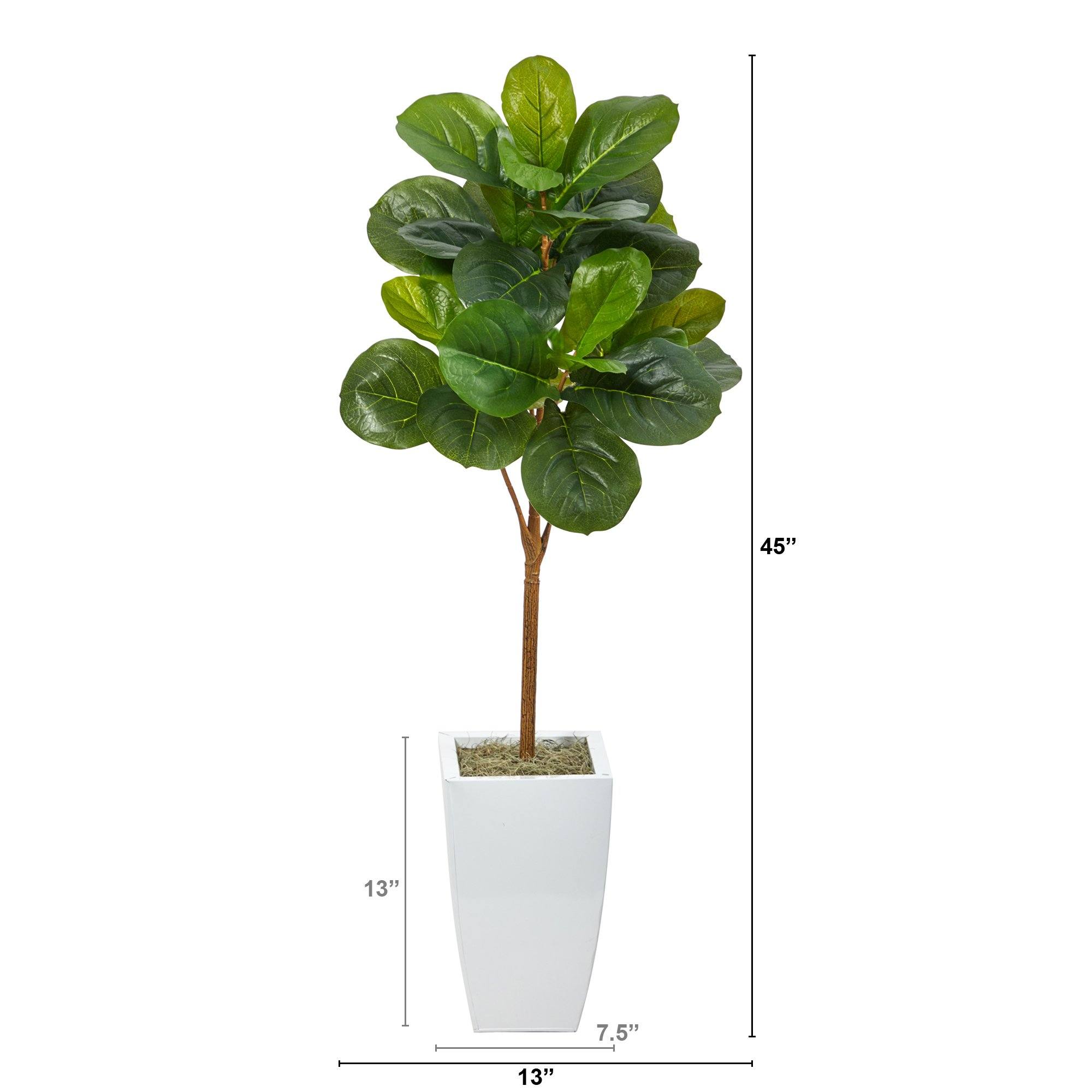 Artificial Fiddle Leaf Fig Tree in White Planter, 45”