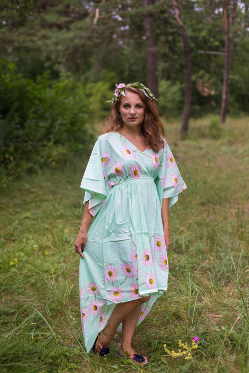 Mint High Low Wind Flow Style Caftan in Falling Daisies Pattern-0