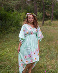 Mint High Low Wind Flow Style Caftan in Falling Daisies Pattern-0