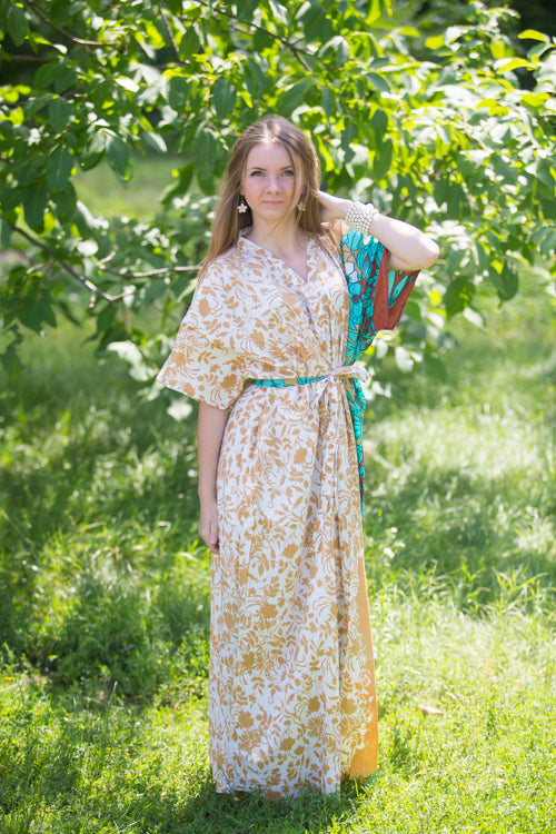 Off White Peach Best of both the worlds Style Caftan in Falling Leaves Pattern-0