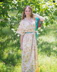 Off White Peach Best of both the worlds Style Caftan in Falling Leaves Pattern-0