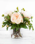 Faux Peony Arrangement in Glass Vase