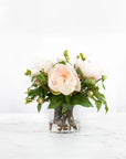 Faux Peony Arrangement in Glass Vase