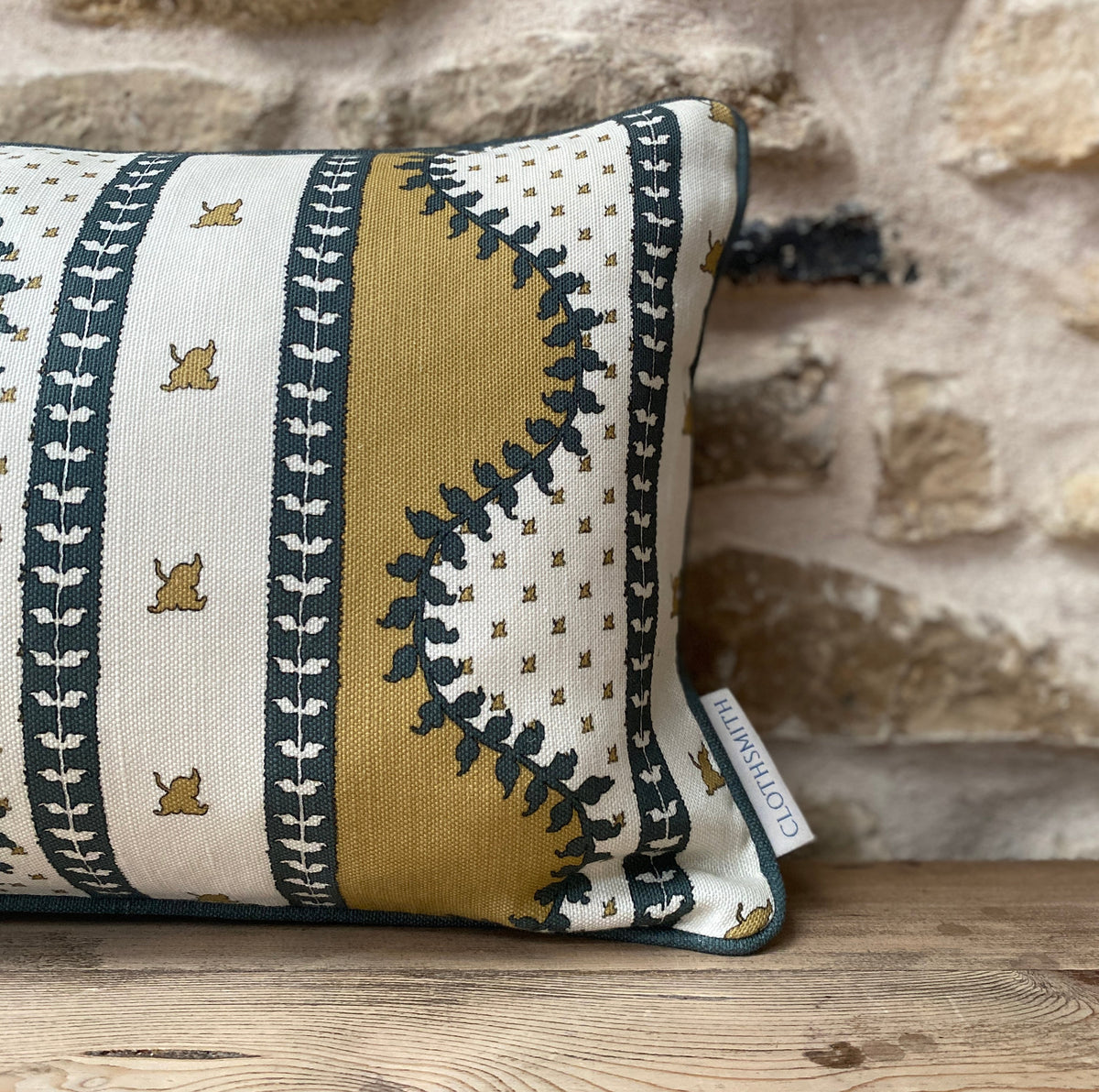 Renee Rectangular Cushion - Ochre &amp; Dark Green