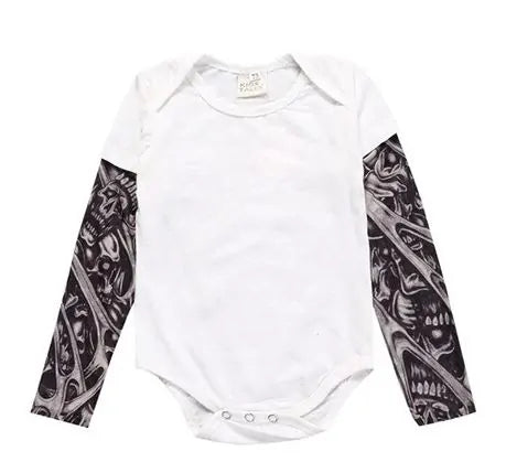 Long Sleeve Tattoo Print Romper for Baby Boys - Edgy Cotton Bodysuit, Unisex Geometric Design, 9M-12M by Baby Lamby at brixbailey.com