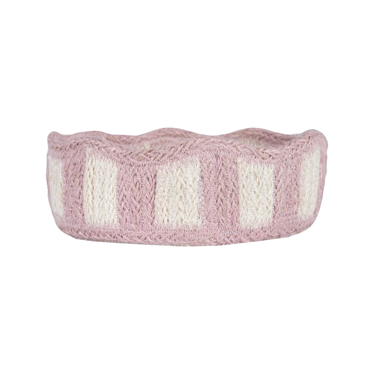 Stripy Scalloped Small Basket - Dusty Pink
