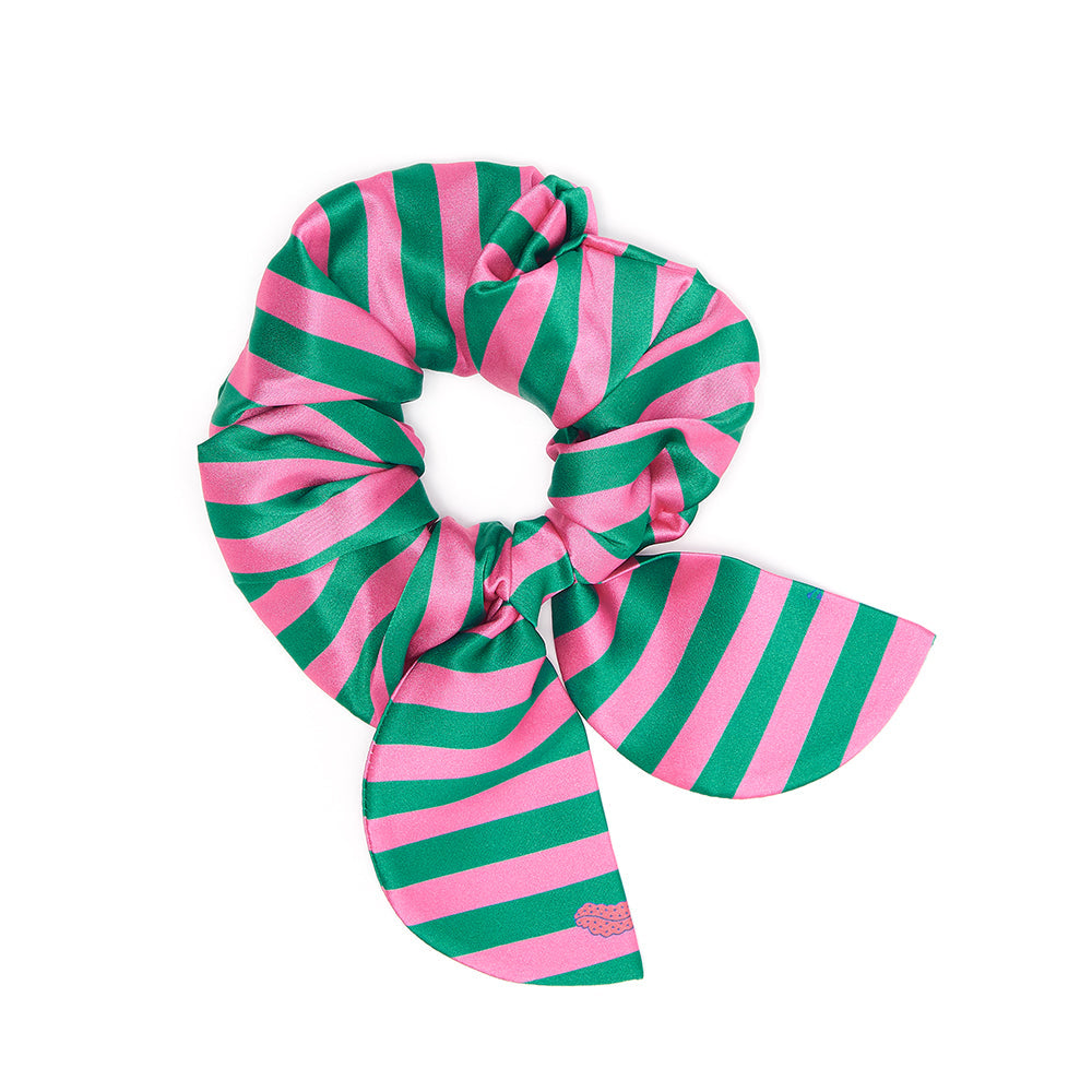 Bella Silk Scrunchie in Flamingo Stripe
