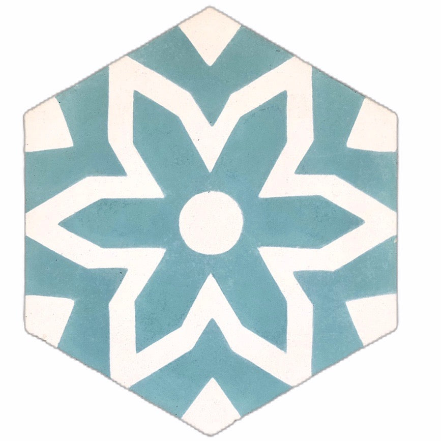 Luxury teal fleur cement floor tiles, premium handcrafted bathroom and kitchen wall tiles, stylish trending mosaic pattern by Maria Starling Design at brixbailey.com