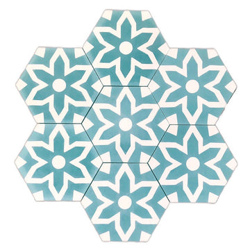 Luxury teal Fleur cement floor tiles, premium handcrafted mosaic-inspired bathroom and kitchen wall and floor tiles by Maria Starling Design at brixbailey.com