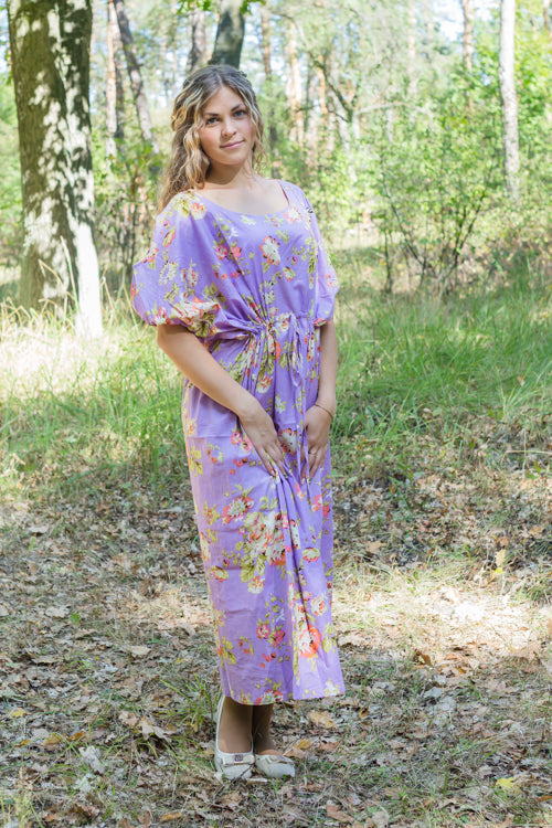 Lilac Cut Out Cute Style Caftan in Flower Rain Pattern-0