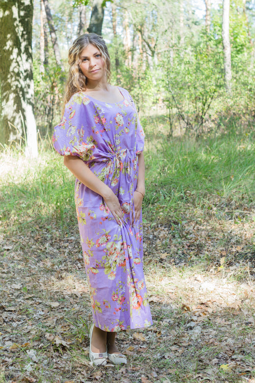 Lilac Cut Out Cute Style Caftan in Flower Rain Pattern-1