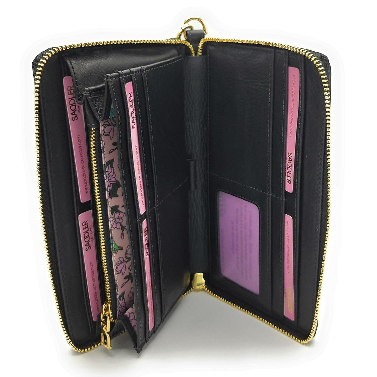 SADDLER FREYA Real Leather Designer RFID Purse &amp; Phone Holder with Strap | Gift Boxed