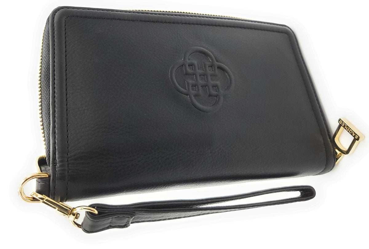 SADDLER FREYA Real Leather Designer RFID Purse &amp; Phone Holder with Strap | Gift Boxed