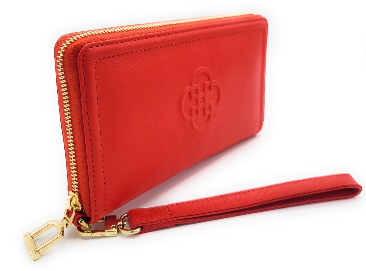 SADDLER FREYA Real Leather Designer RFID Purse &amp; Phone Holder with Strap | Gift Boxed