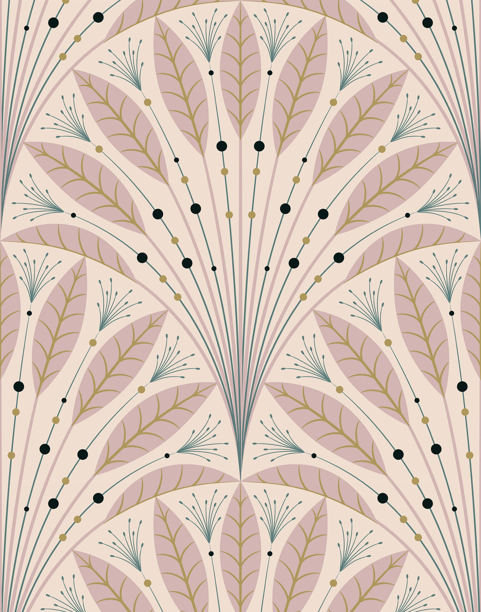 Frond Art Deco Wallpaper in Rich Jewel Tones