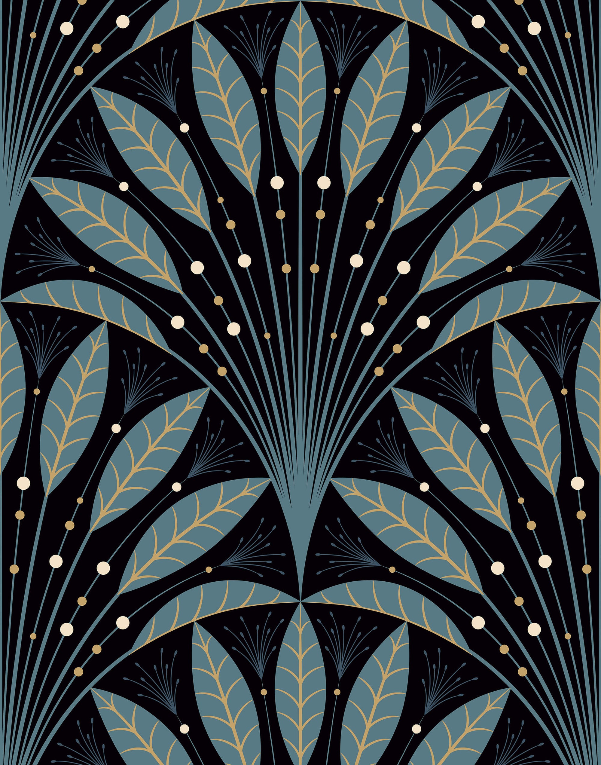 Frond Art Deco Wallpaper in Rich Jewel Tones