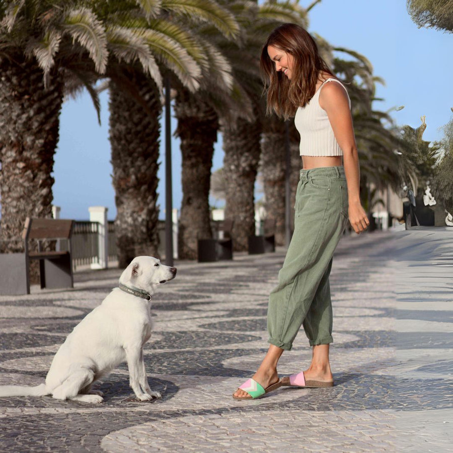 Premium vegan sandals in strawberry pink, white, nude, mint - ergonomic footbed, non-slip sole, eco-friendly fair fashion by Fünve at brixbailey.com