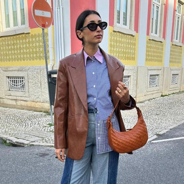 Handmade Genuine Leather Tote Bag - 14cm Tall, 27cm Length, Adjustable Handle - Eco-Friendly & Durable by Sook Stainable at brixbailey.com