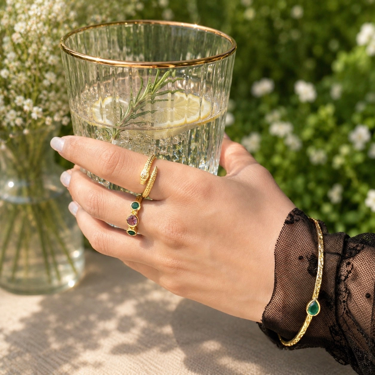 Medusa Gold Snake Ring : Cubic Zirconia