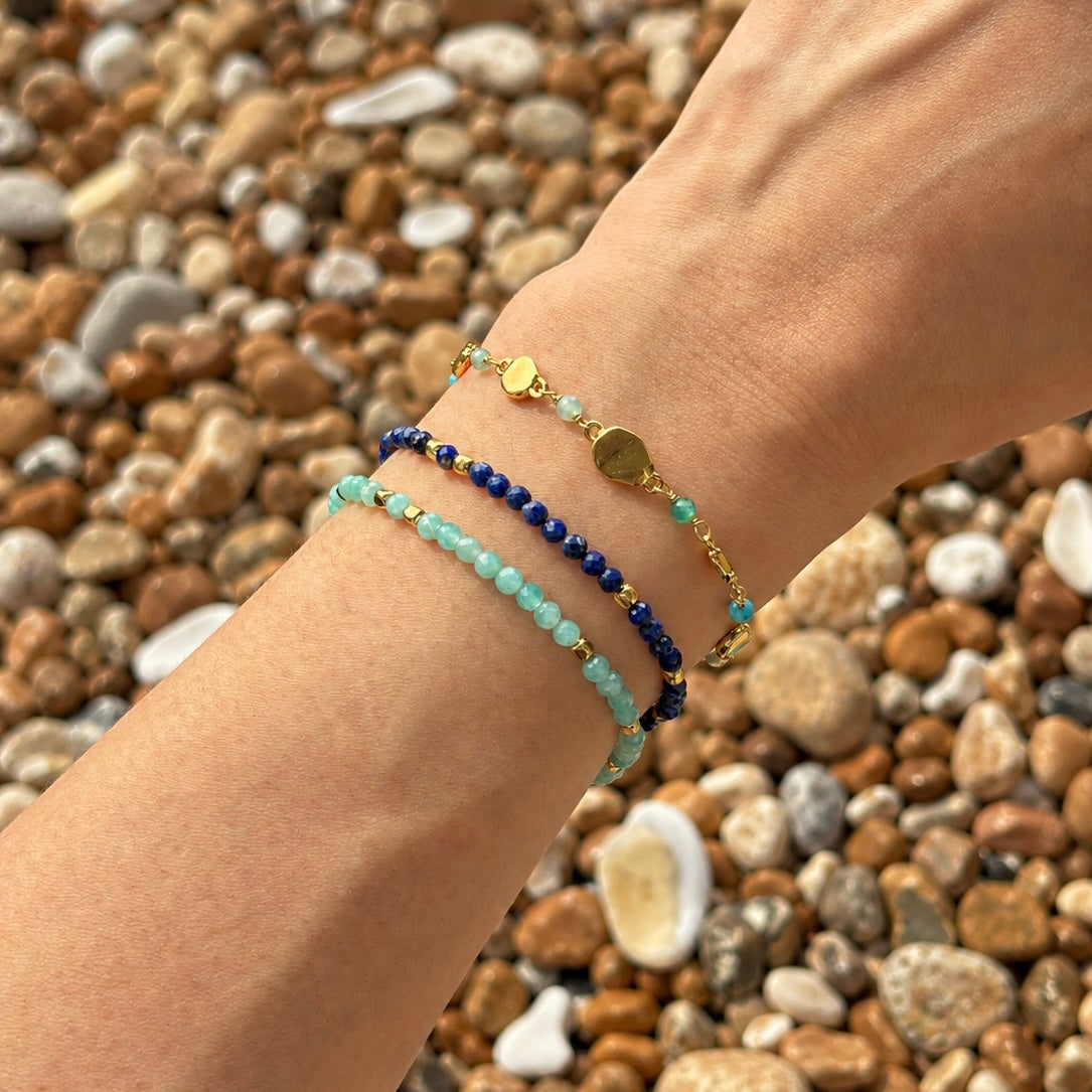 Milos Gemstone and Gold Bead Bracelet Amazonite