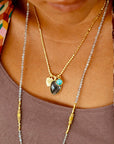 Odyssey Two Stone Pendant Necklace with Palm Leaf Charm Pyrite & Amazonite
