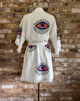 Organic Kimono in White with Orange & Purple Eye: Short