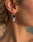 Charis Double Gemstone Earrings Blue Jade & Moonstone