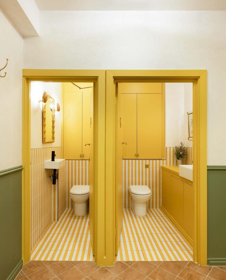 Premium yellow stripe porcelain tile, stylish durable indoor outdoor anti-slip flooring, best-selling luxury hardwearing design by Maria Starling Design at brixbailey.com